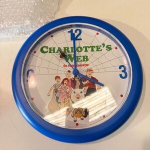 Vintage Charlotte’s Web Wall Clock 1980s Kids Movie Decor Blue Frame